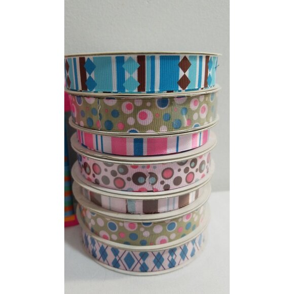 Grossgrain Ribbon & Belting NOS 7 Rolls Ribbon 2 pkgs Belting Pastels Pink and B - Picture 2 of 7
